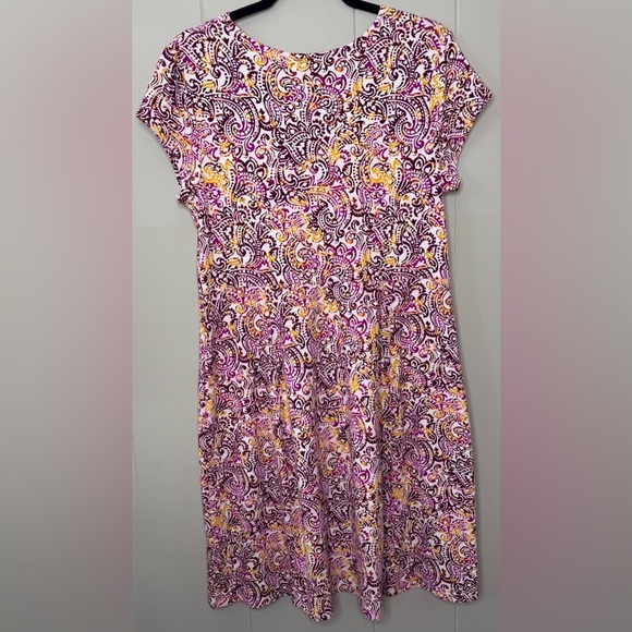 Sahalie Cap Sleeve Stretch Paisley Batik Jersey Stretch Dress Womens Large - Picture 2 of 9